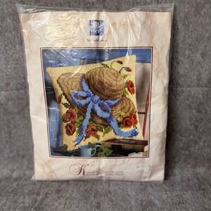 Vervaco Verachtert Hat Roses 450 Pillow Cover Cross Stitch Kit 16" X 16"